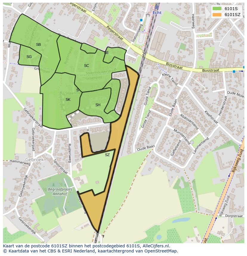 Afbeelding van het postcodegebied 6101 SZ op de kaart.