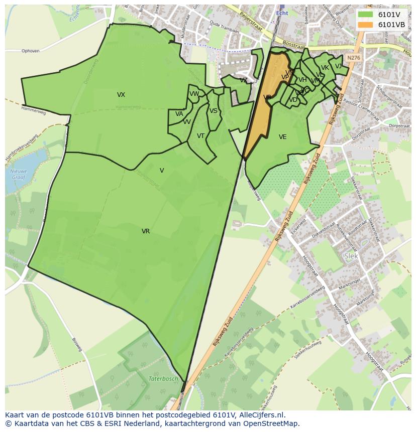 Afbeelding van het postcodegebied 6101 VB op de kaart.