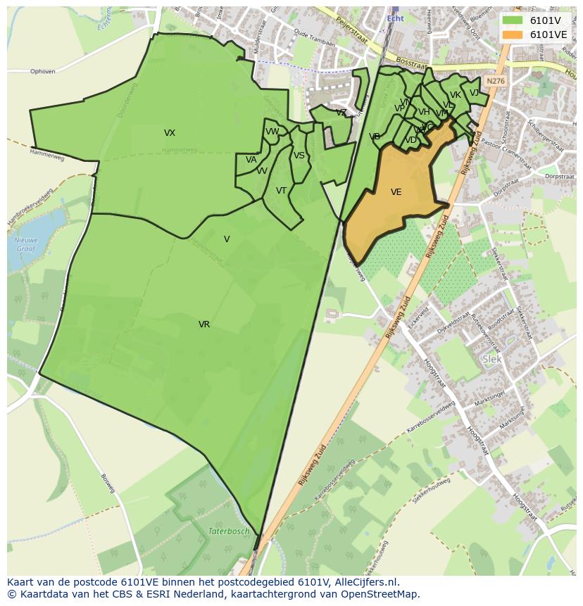 Afbeelding van het postcodegebied 6101 VE op de kaart.