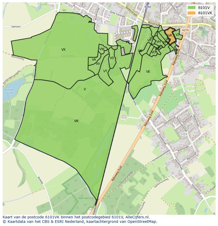 Afbeelding van het postcodegebied 6101 VK op de kaart.