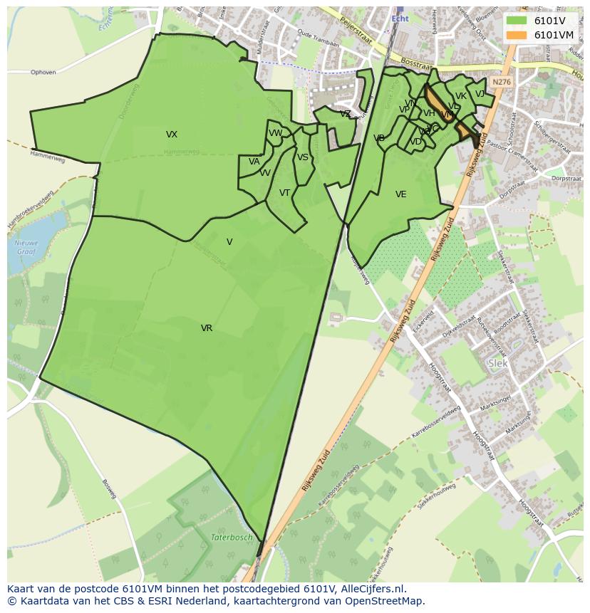 Afbeelding van het postcodegebied 6101 VM op de kaart.