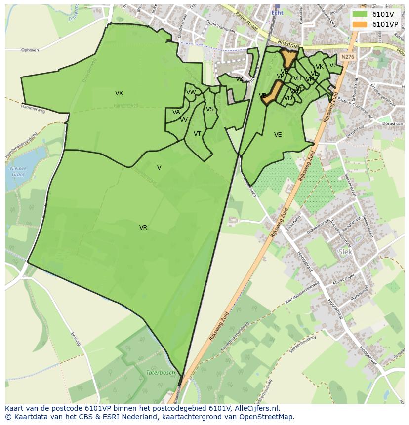 Afbeelding van het postcodegebied 6101 VP op de kaart.