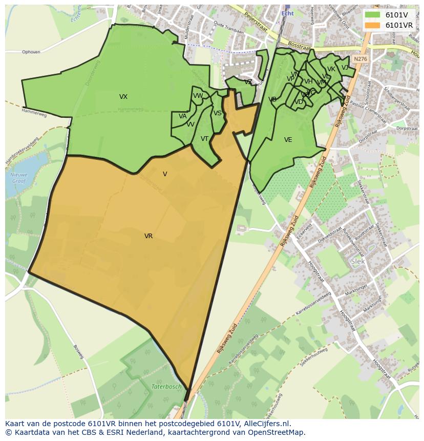 Afbeelding van het postcodegebied 6101 VR op de kaart.