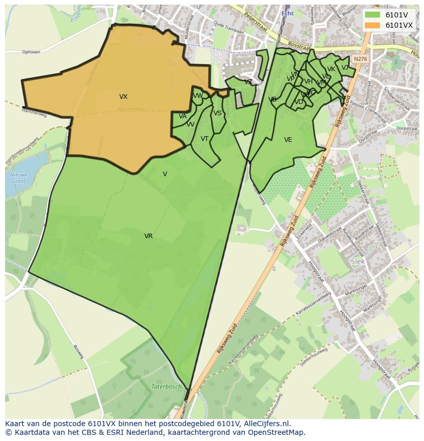 Afbeelding van het postcodegebied 6101 VX op de kaart.