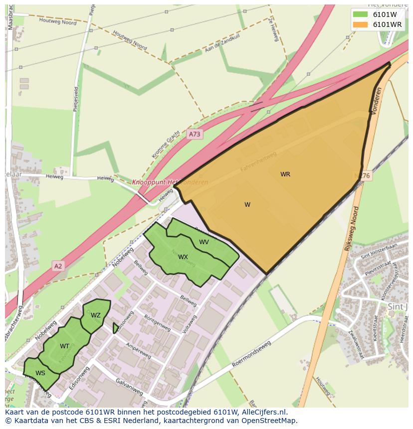 Afbeelding van het postcodegebied 6101 WR op de kaart.