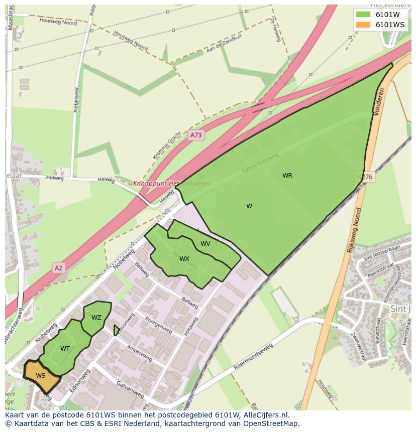Afbeelding van het postcodegebied 6101 WS op de kaart.