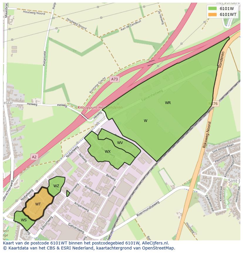 Afbeelding van het postcodegebied 6101 WT op de kaart.