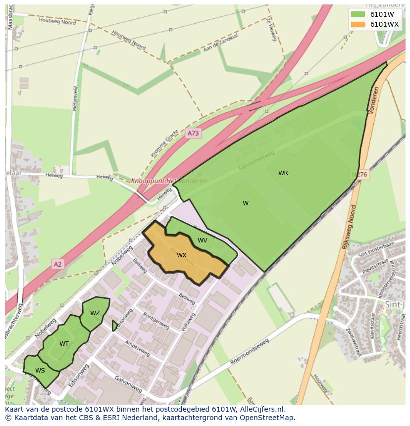 Afbeelding van het postcodegebied 6101 WX op de kaart.