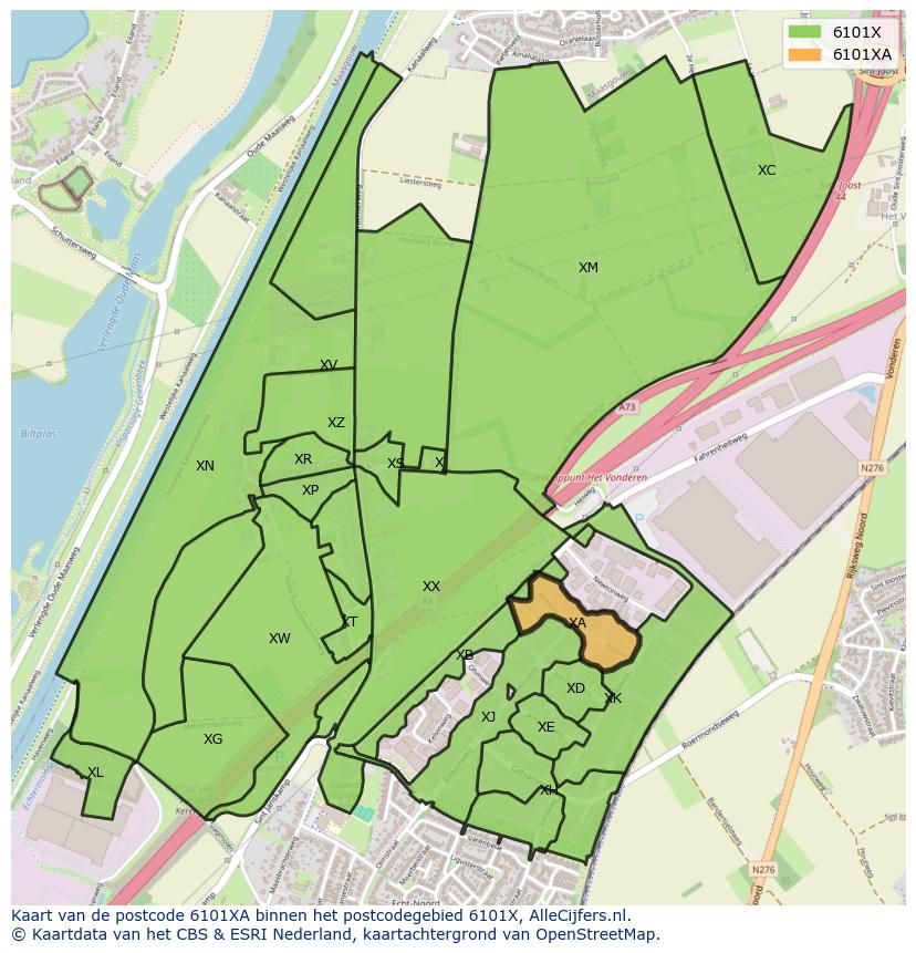 Afbeelding van het postcodegebied 6101 XA op de kaart.