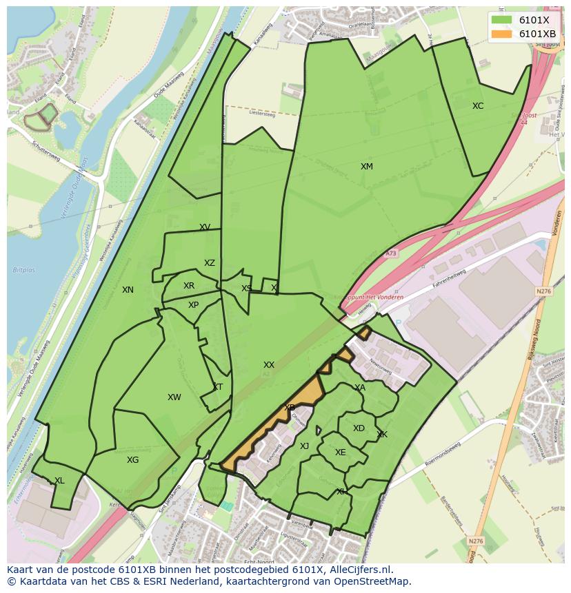 Afbeelding van het postcodegebied 6101 XB op de kaart.