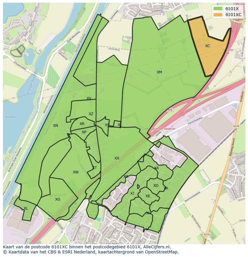 Afbeelding van het postcodegebied 6101 XC op de kaart.