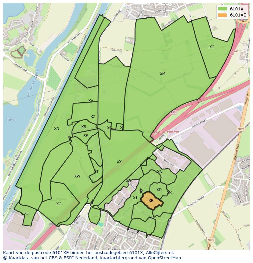 Afbeelding van het postcodegebied 6101 XE op de kaart.