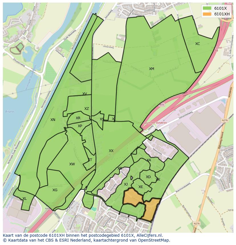 Afbeelding van het postcodegebied 6101 XH op de kaart.