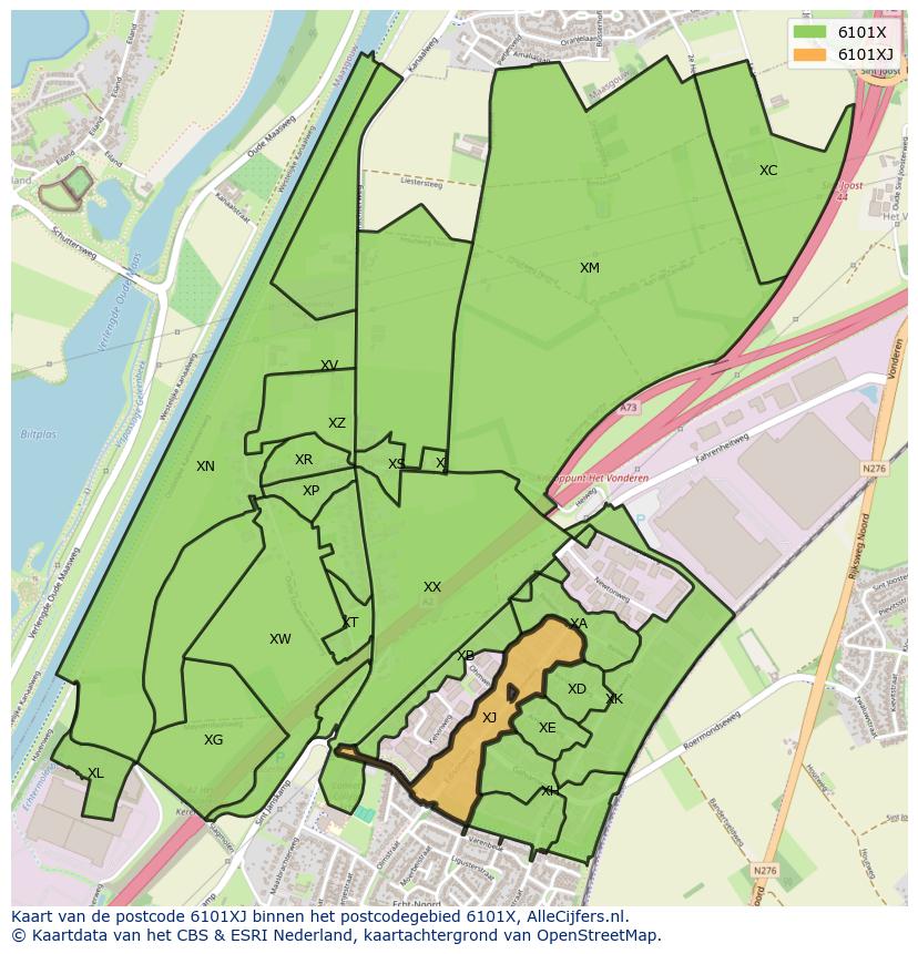 Afbeelding van het postcodegebied 6101 XJ op de kaart.