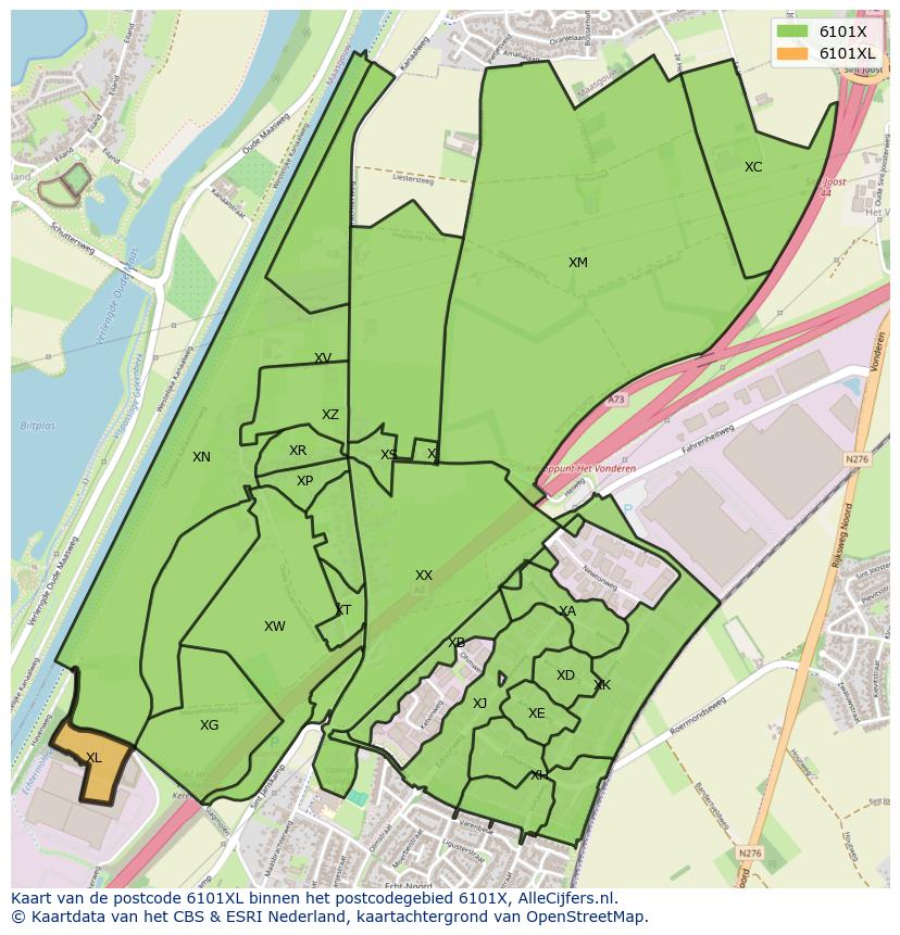 Afbeelding van het postcodegebied 6101 XL op de kaart.