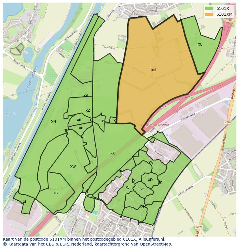 Afbeelding van het postcodegebied 6101 XM op de kaart.