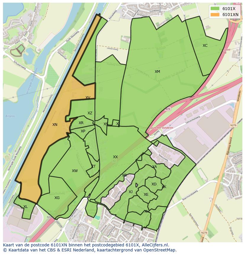 Afbeelding van het postcodegebied 6101 XN op de kaart.