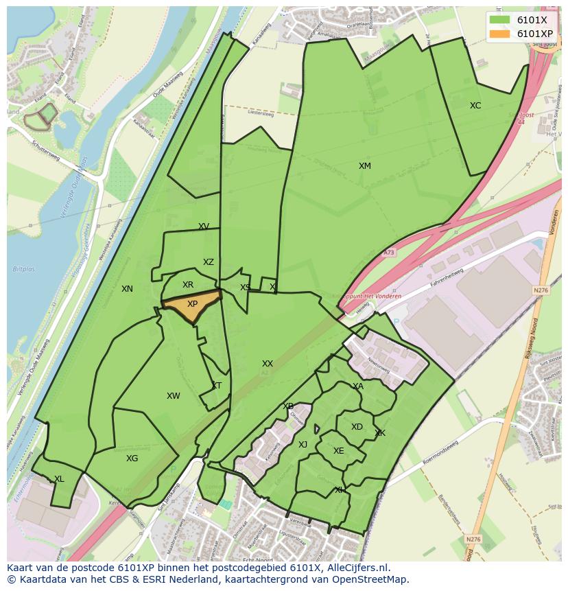 Afbeelding van het postcodegebied 6101 XP op de kaart.