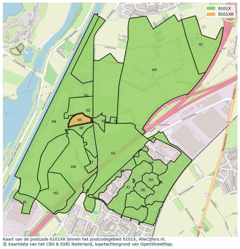 Afbeelding van het postcodegebied 6101 XR op de kaart.