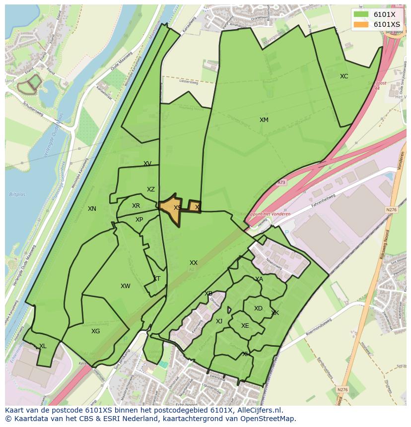 Afbeelding van het postcodegebied 6101 XS op de kaart.