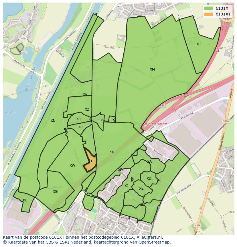 Afbeelding van het postcodegebied 6101 XT op de kaart.