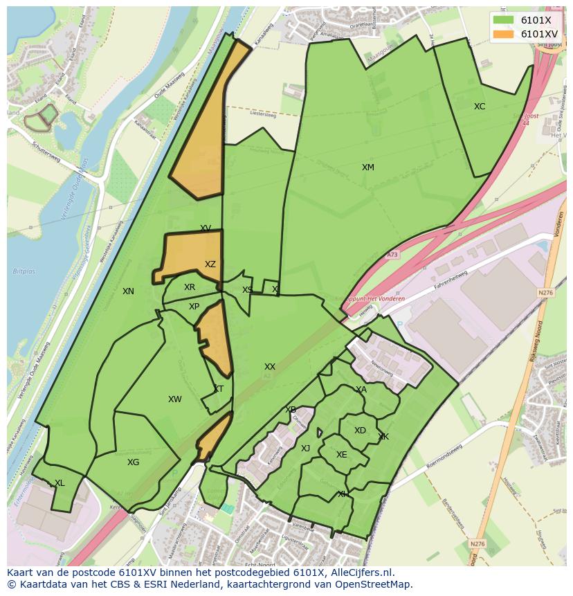 Afbeelding van het postcodegebied 6101 XV op de kaart.