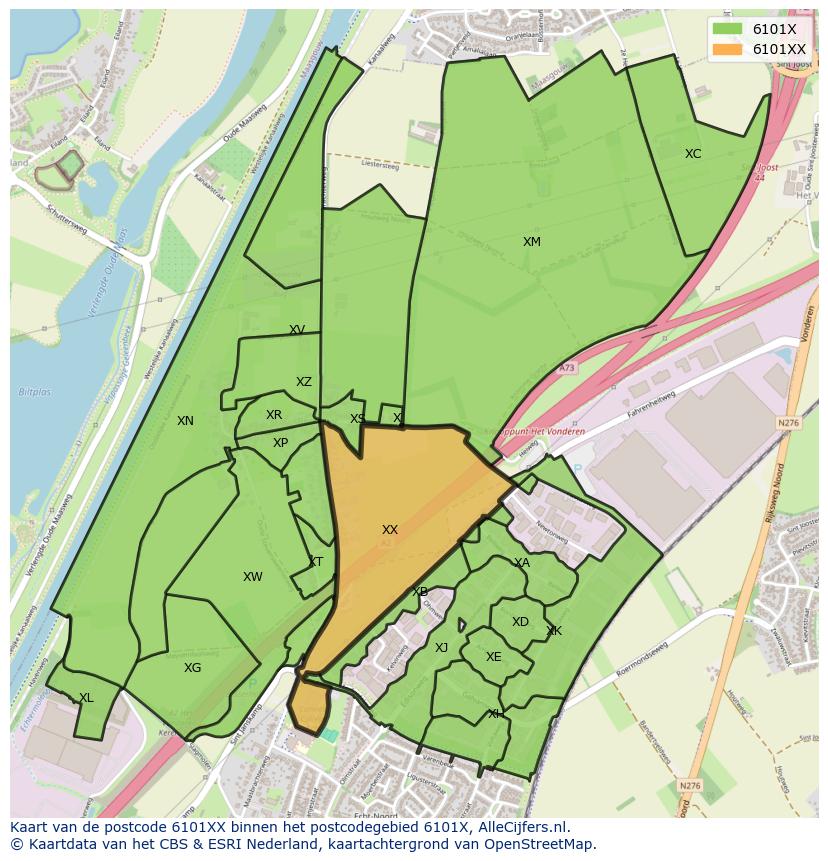 Afbeelding van het postcodegebied 6101 XX op de kaart.