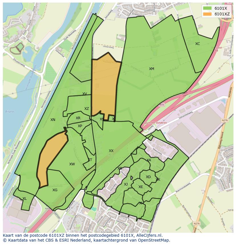 Afbeelding van het postcodegebied 6101 XZ op de kaart.
