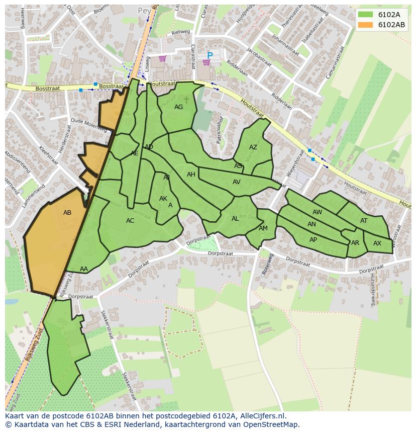 Afbeelding van het postcodegebied 6102 AB op de kaart.
