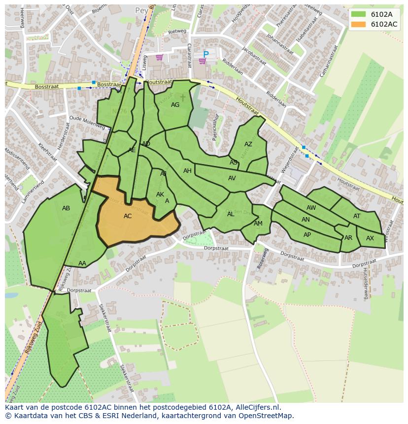 Afbeelding van het postcodegebied 6102 AC op de kaart.