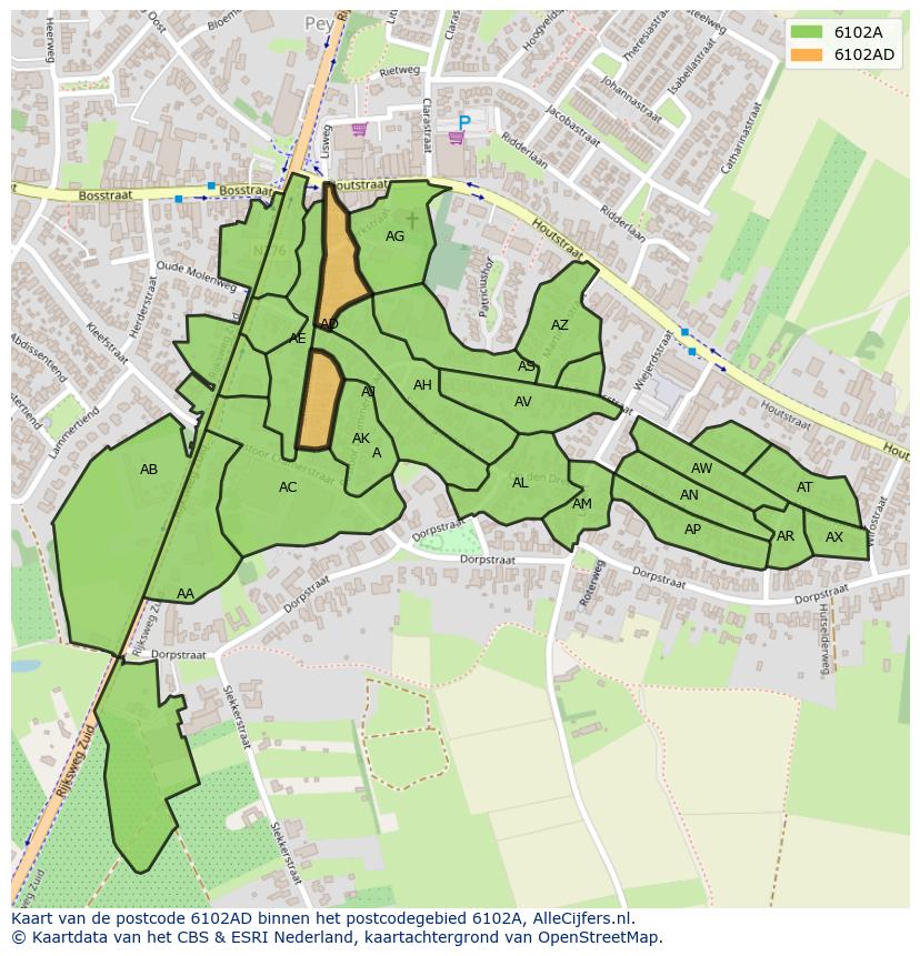 Afbeelding van het postcodegebied 6102 AD op de kaart.