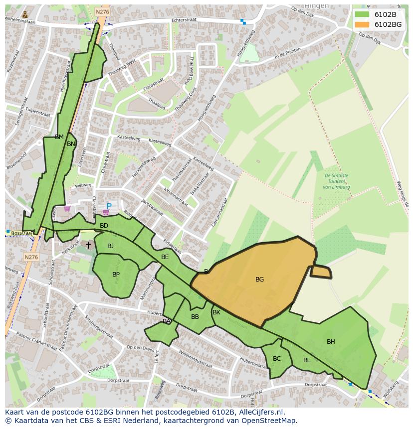 Afbeelding van het postcodegebied 6102 BG op de kaart.