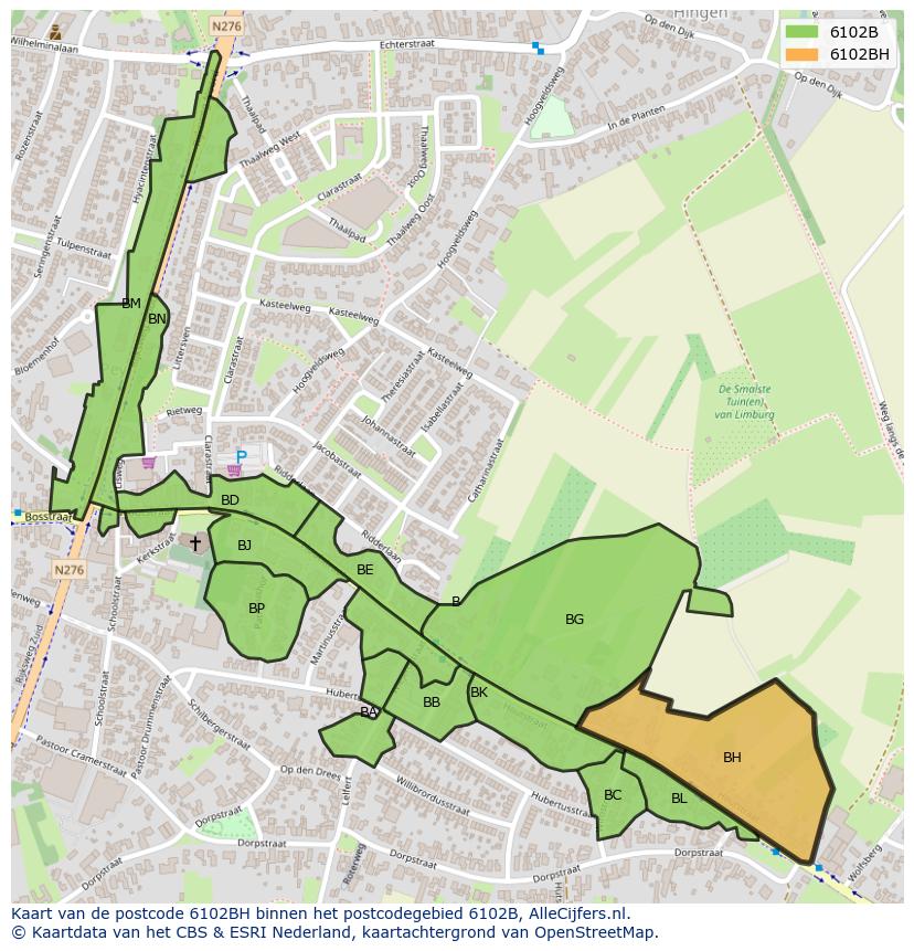 Afbeelding van het postcodegebied 6102 BH op de kaart.
