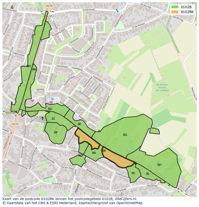 Afbeelding van het postcodegebied 6102 BK op de kaart.