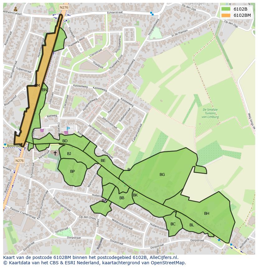 Afbeelding van het postcodegebied 6102 BM op de kaart.