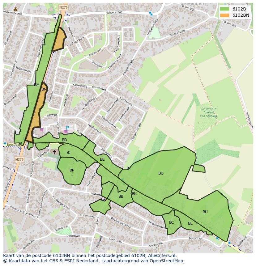 Afbeelding van het postcodegebied 6102 BN op de kaart.