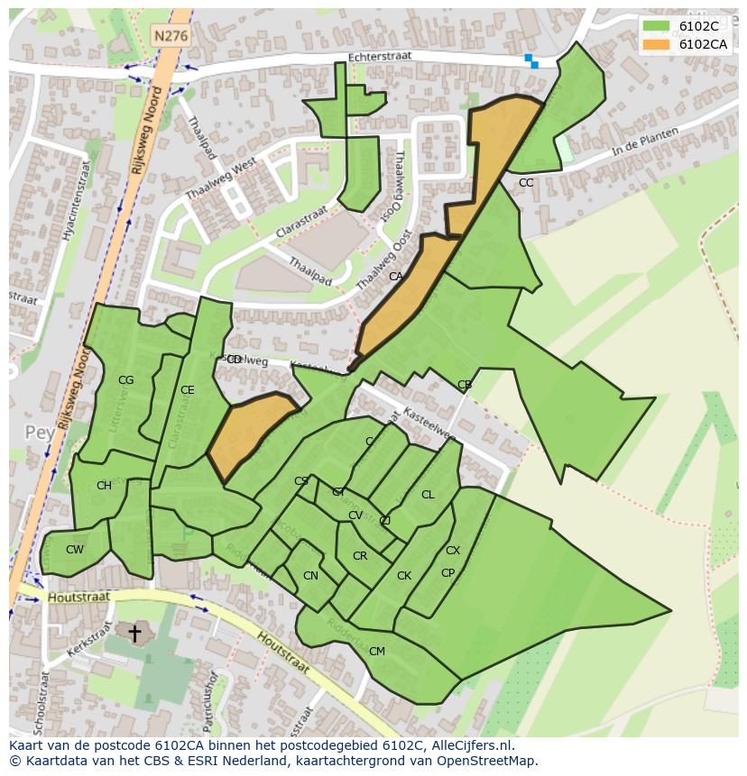 Afbeelding van het postcodegebied 6102 CA op de kaart.