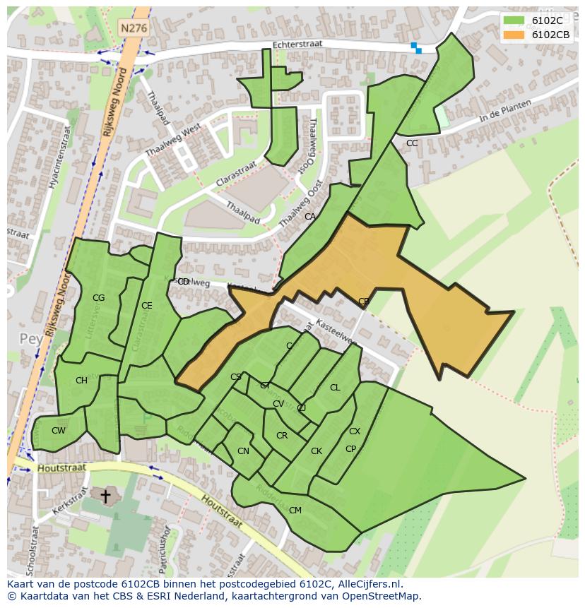Afbeelding van het postcodegebied 6102 CB op de kaart.