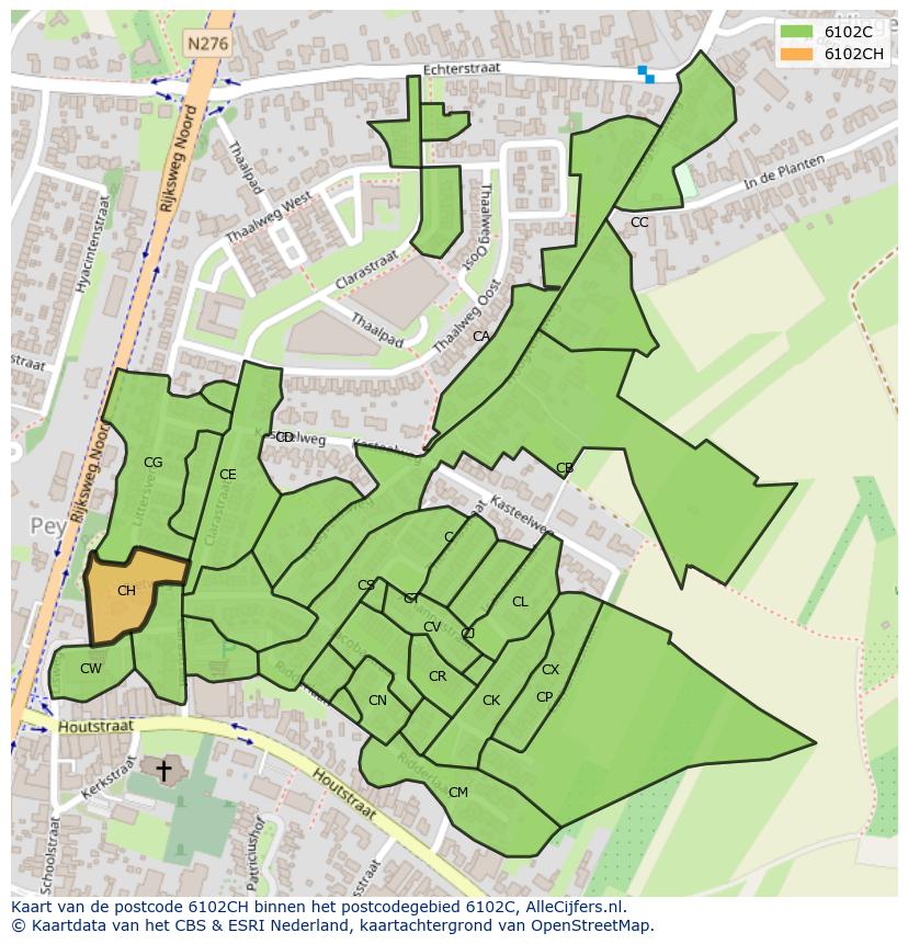 Afbeelding van het postcodegebied 6102 CH op de kaart.