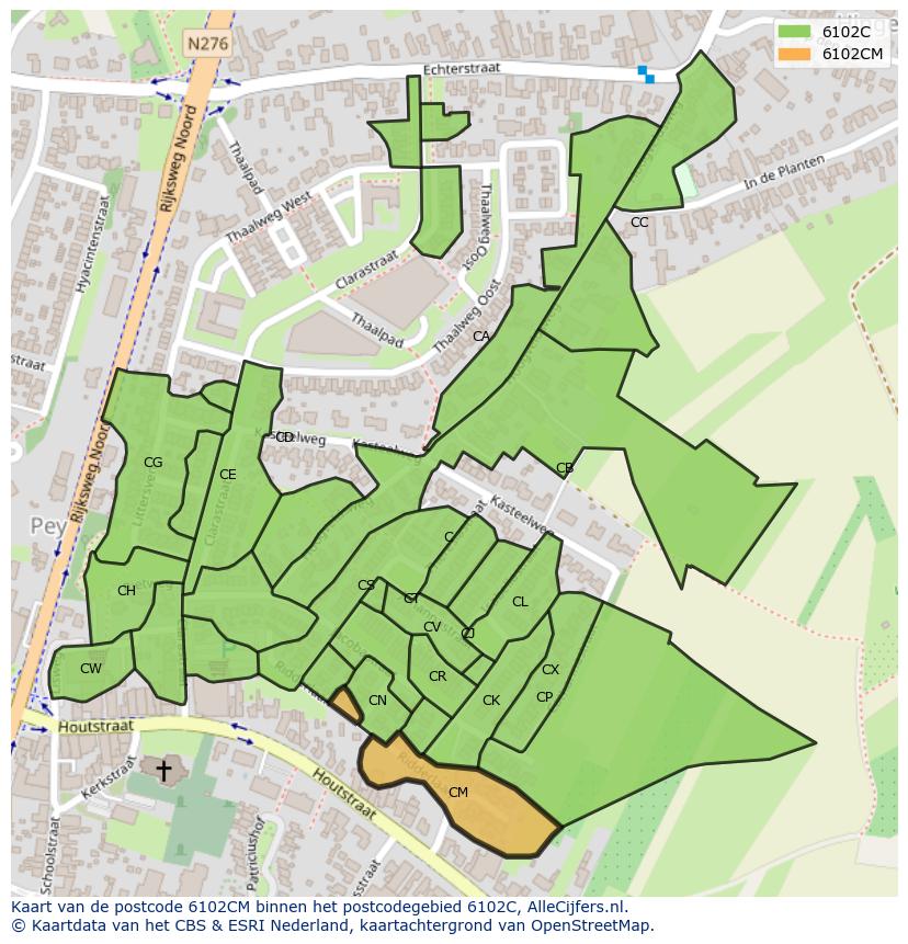 Afbeelding van het postcodegebied 6102 CM op de kaart.