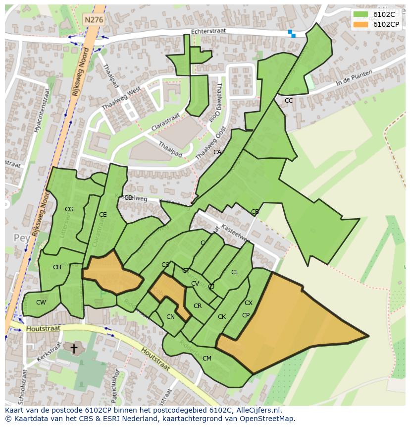 Afbeelding van het postcodegebied 6102 CP op de kaart.