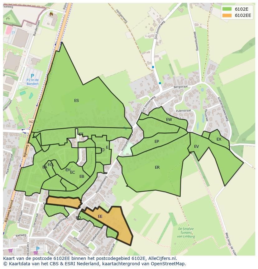 Afbeelding van het postcodegebied 6102 EE op de kaart.