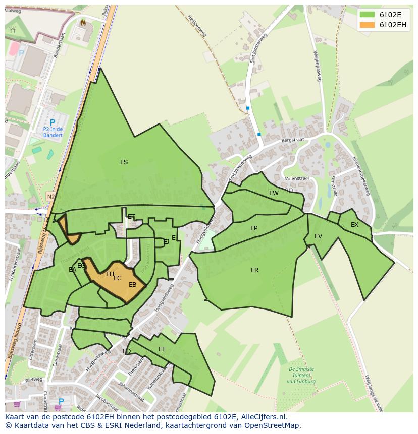 Afbeelding van het postcodegebied 6102 EH op de kaart.