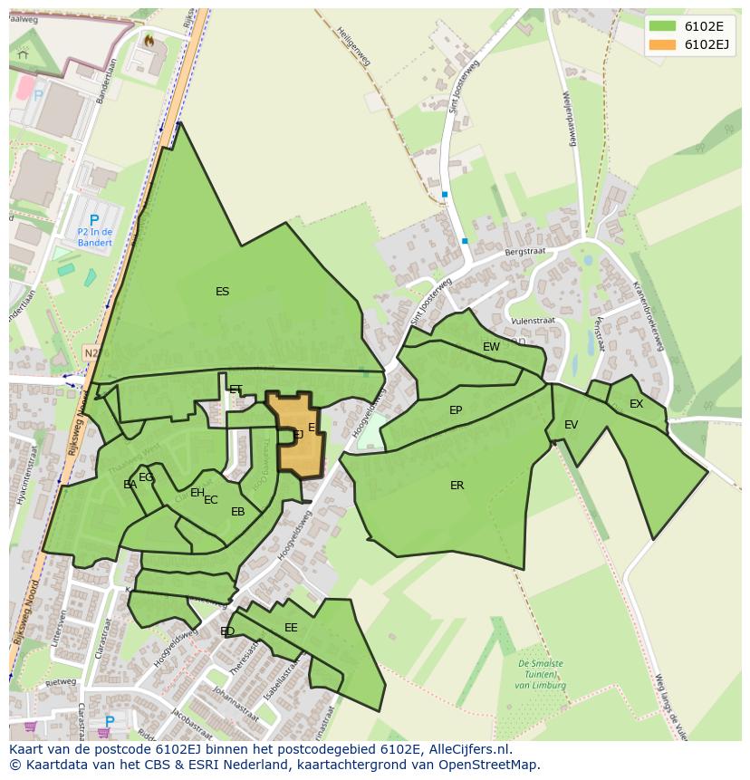 Afbeelding van het postcodegebied 6102 EJ op de kaart.