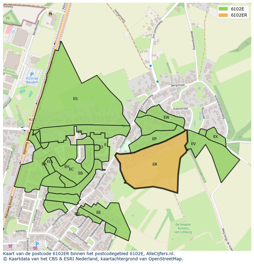 Afbeelding van het postcodegebied 6102 ER op de kaart.