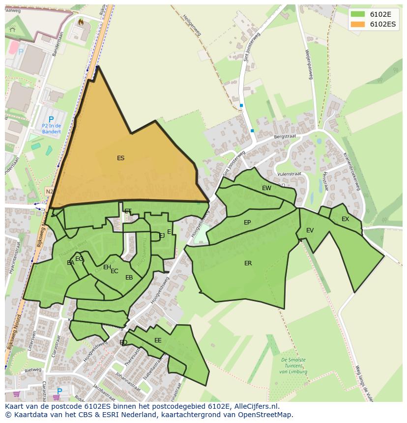 Afbeelding van het postcodegebied 6102 ES op de kaart.