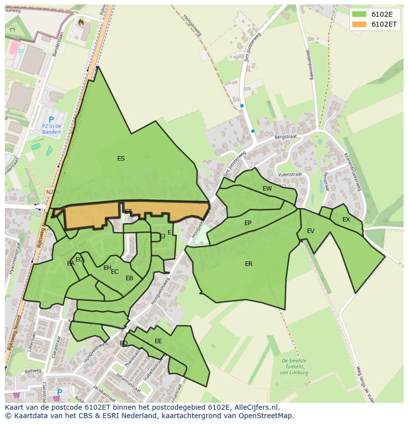 Afbeelding van het postcodegebied 6102 ET op de kaart.