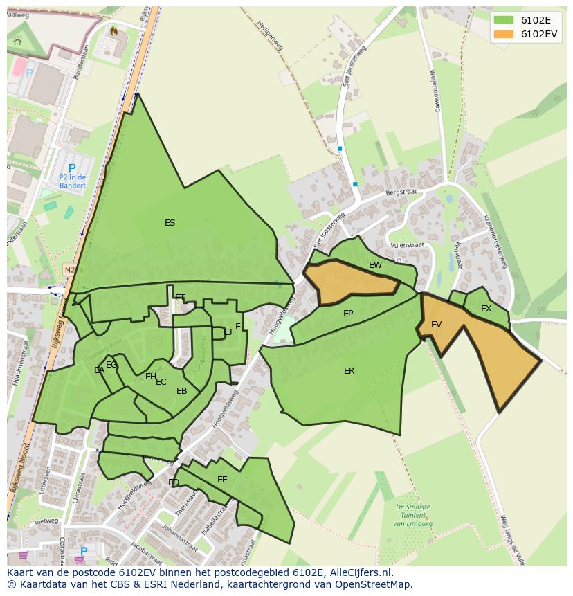 Afbeelding van het postcodegebied 6102 EV op de kaart.