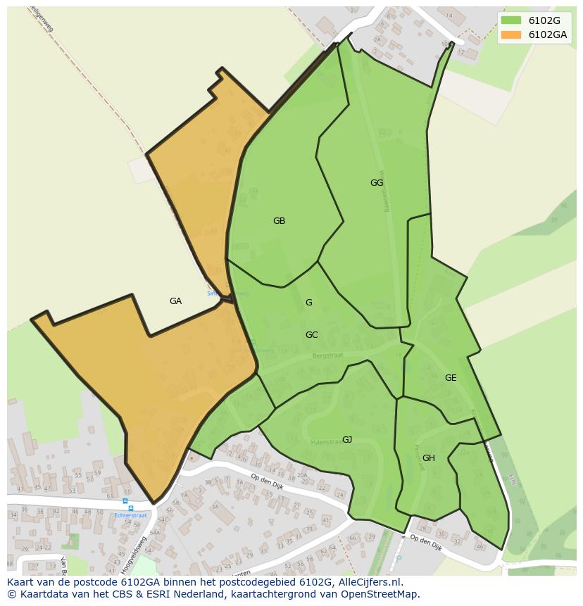 Afbeelding van het postcodegebied 6102 GA op de kaart.