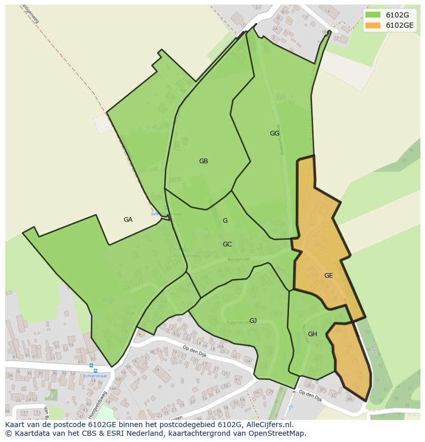 Afbeelding van het postcodegebied 6102 GE op de kaart.